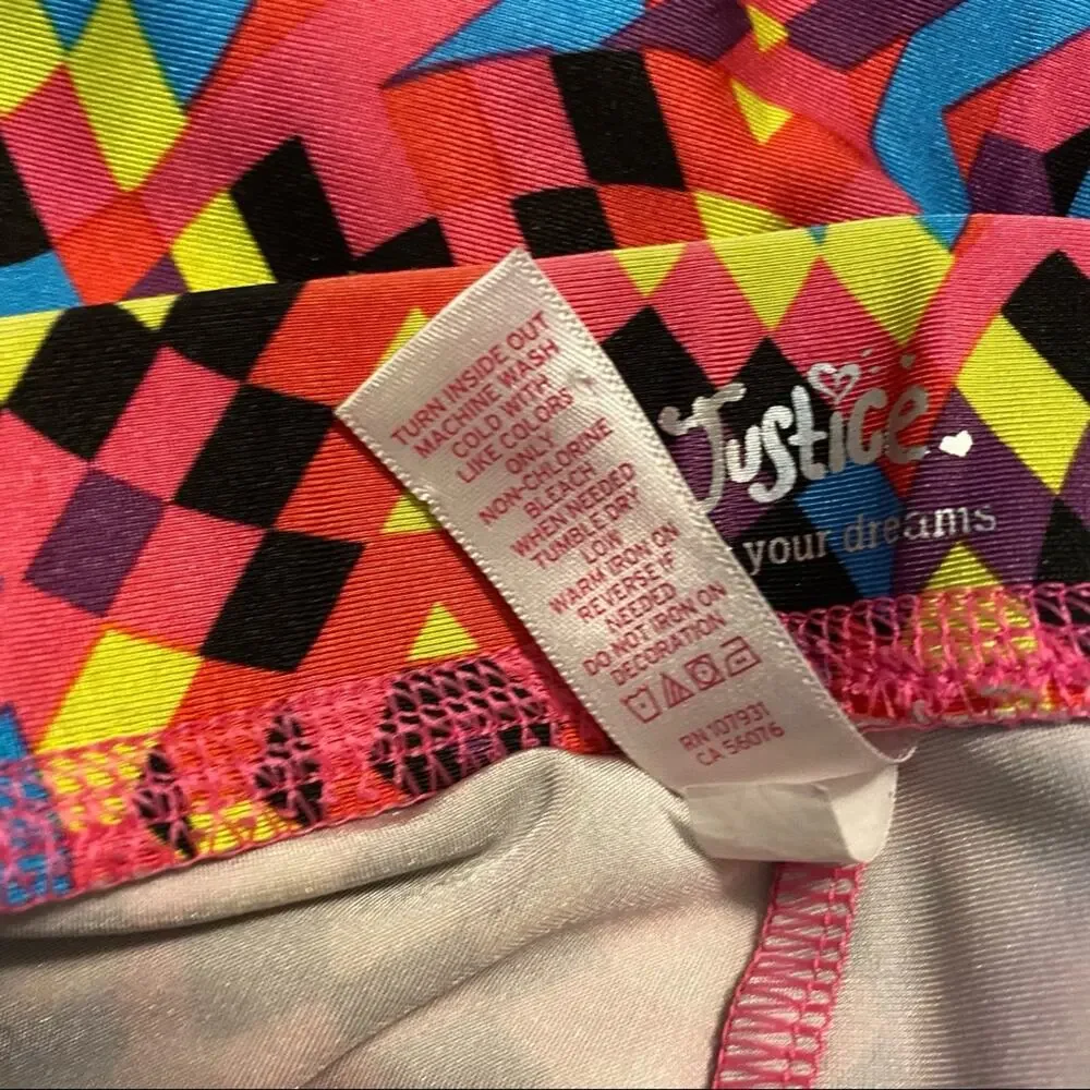 Justice Girls’ Size 10 Bright Retro 80s Leggings Multicolor Pink Yellow Black